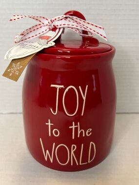 Rae Dunn Joy to the World Red White Decorative Holiday Canister New